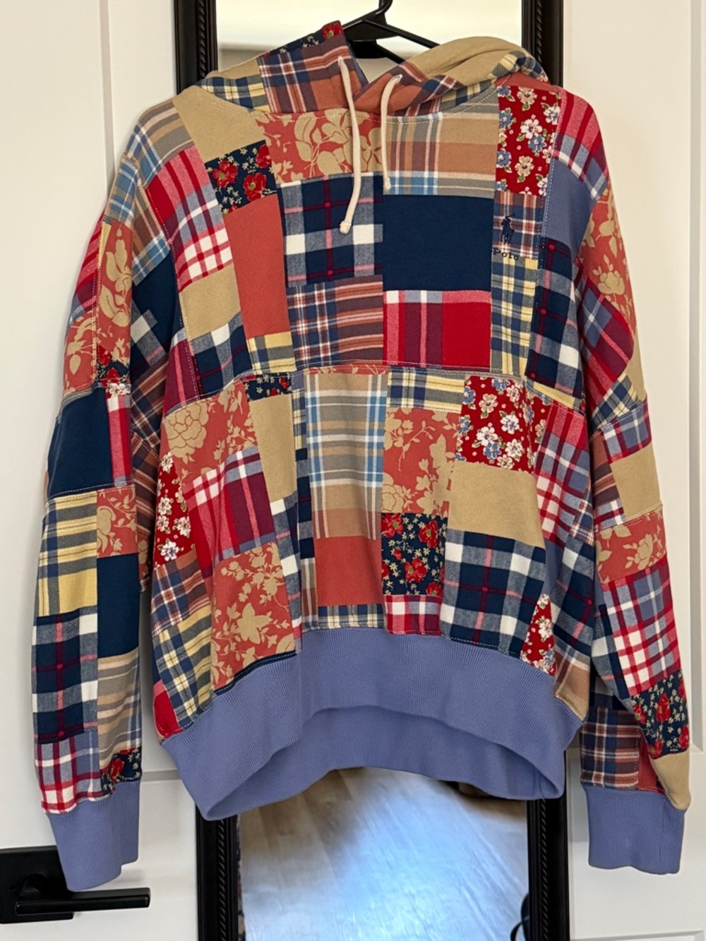 Polo RL Patchwork Plaid Hoodie in Red, Navy & Tan